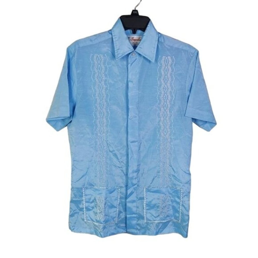 Vintage Cuban Caribbean Style Cool Light-weight Button Down Shirt Pockets Small